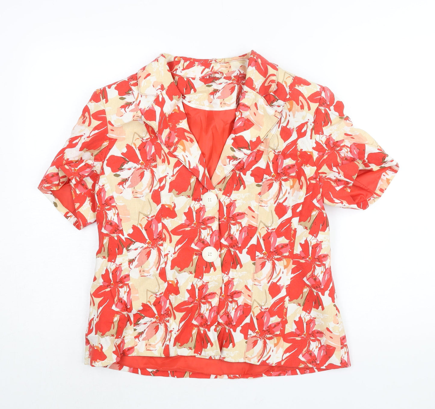 Anna Rose Womens Red Floral Jacket Size 14 Button