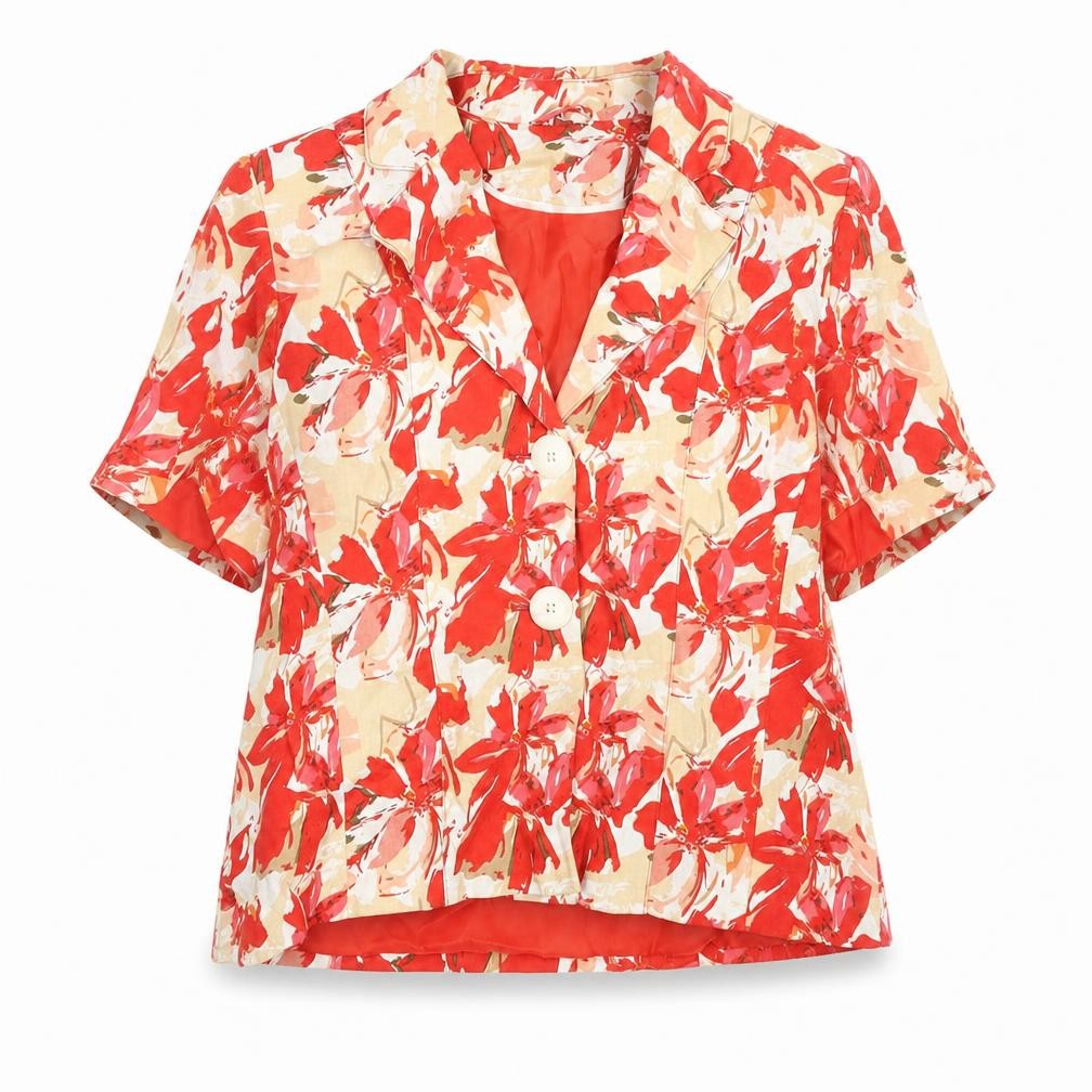 Anna Rose Womens Red Floral Jacket Size 14 Button