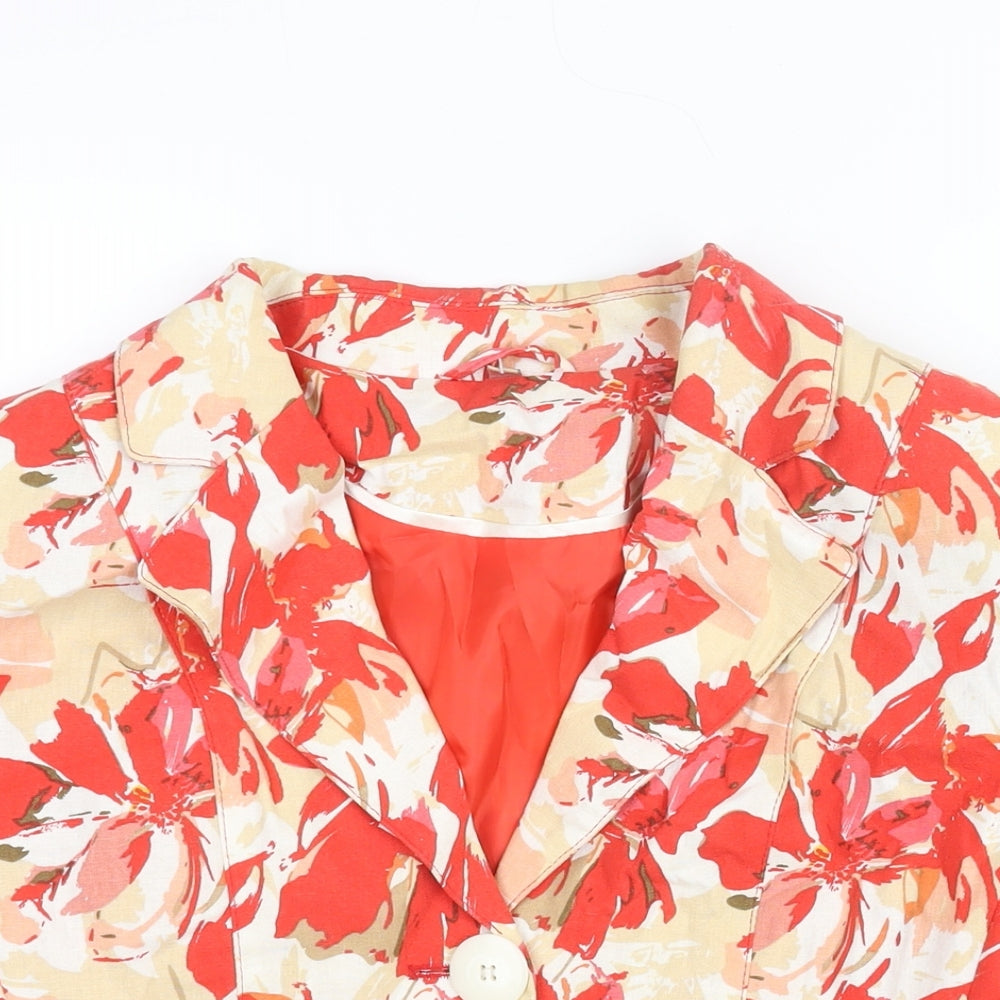 Anna Rose Womens Red Floral Jacket Size 14 Button