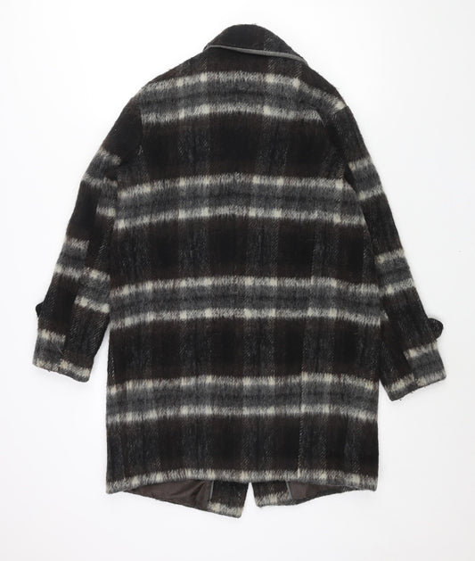 NEXT Womens Brown Check Overcoat Coat Size 6 Snap