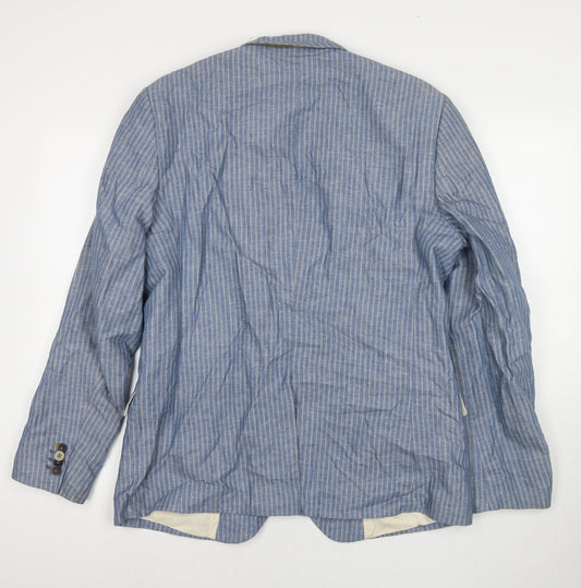RJR.John Rocha Mens Blue Striped Cotton Jacket Suit Jacket Size 42 Regular