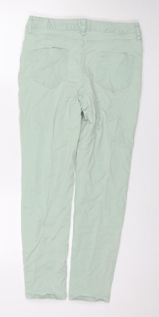 F&F Womens Green Cotton Straight Jeans Size 10 L26 in Regular Zip