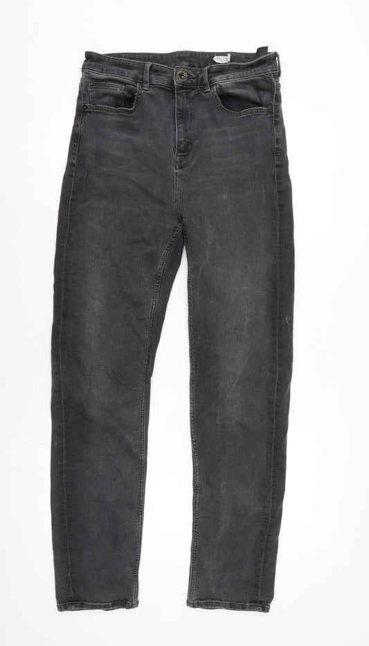 Marks and Spencer Womens Grey Cotton Blend Straight Jeans Size 30 in L29 in Regular Zip