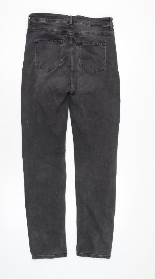 Marks and Spencer Womens Grey Cotton Blend Straight Jeans Size 30 in L29 in Regular Zip