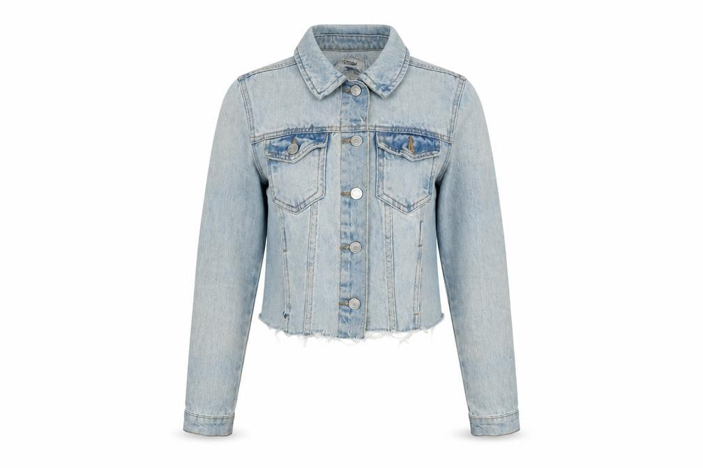 New Look Womens Blue Biker Jacket Size 6 Button - Raw Hem - In need of freshen up.