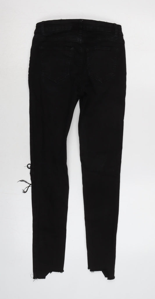 H&M Womens Black Cotton Blend Tapered Jeans Size 6 L26.5 in Regular Zip - Raw Hem