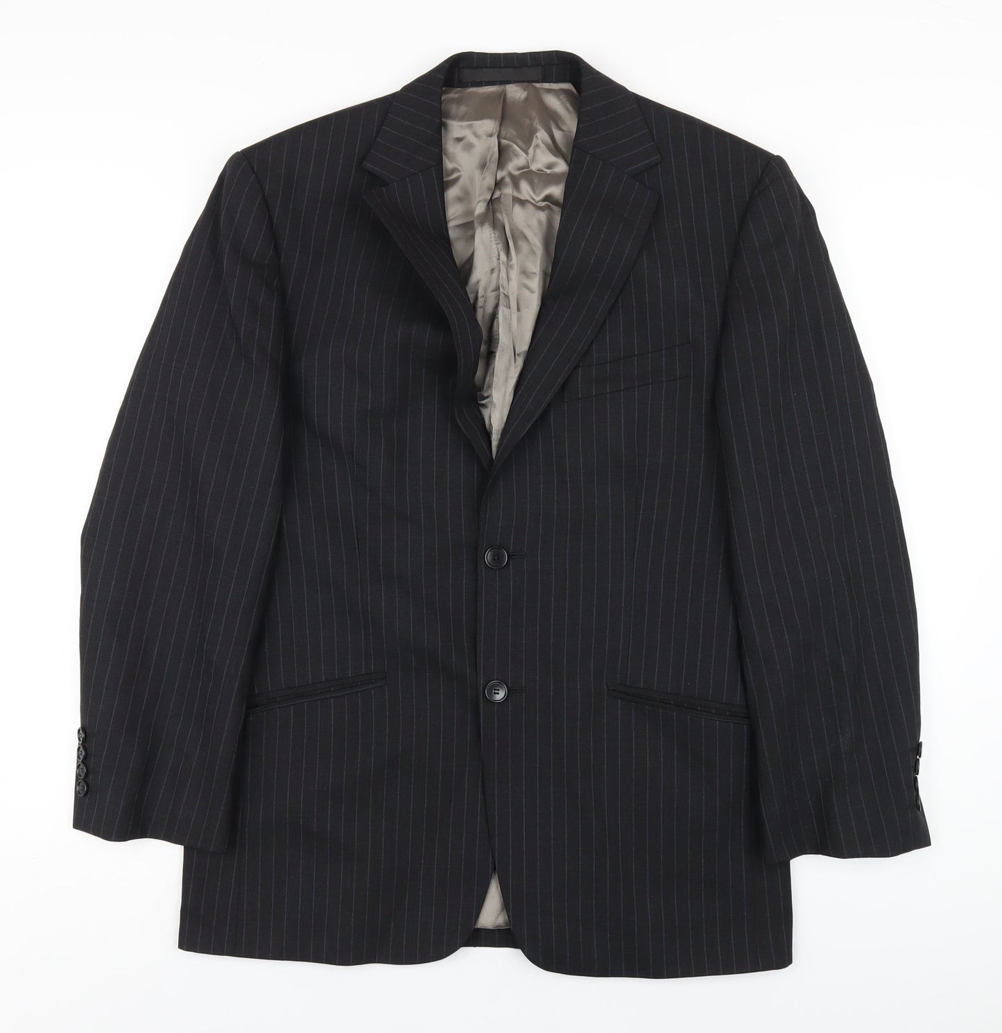 Marks and Spencer Mens Grey Striped Wool Jacket Blazer Size 38 Regular