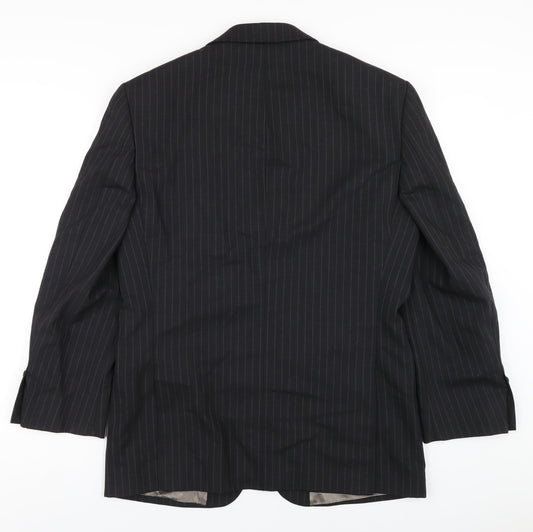 Marks and Spencer Mens Grey Striped Wool Jacket Blazer Size 38 Regular