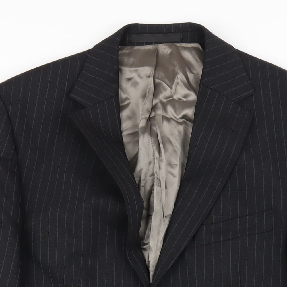 Marks and Spencer Mens Grey Striped Wool Jacket Blazer Size 38 Regular