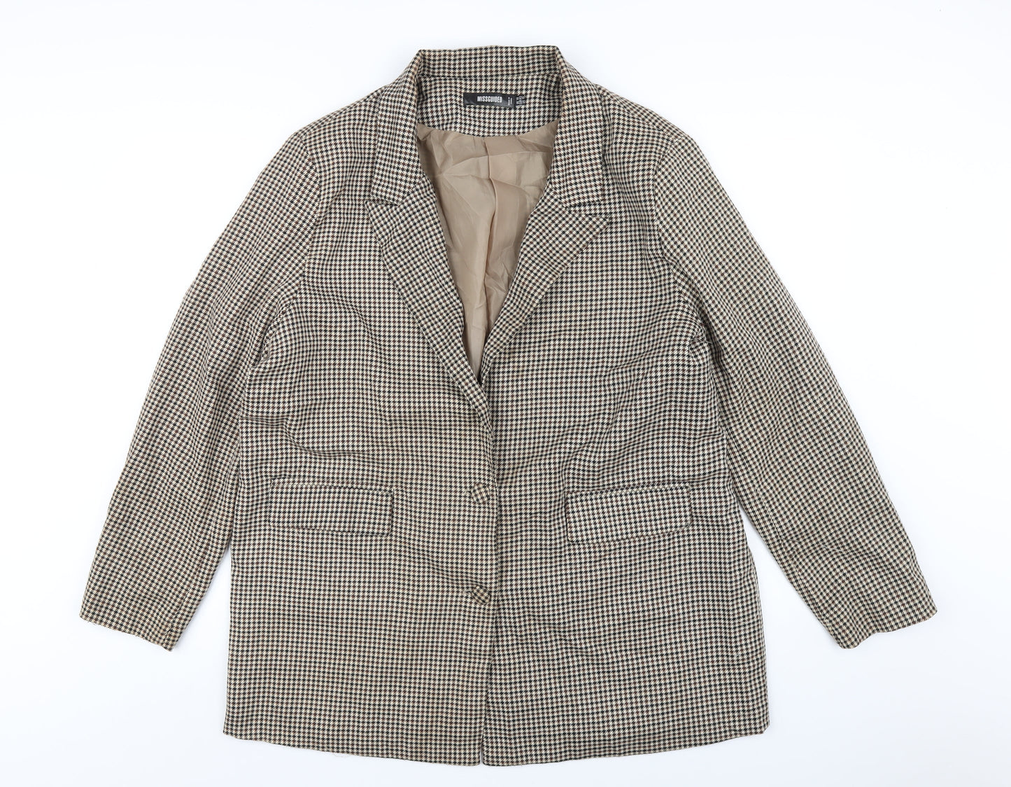 Missguided Womens Brown Geometric Jacket Blazer Size 14 Button