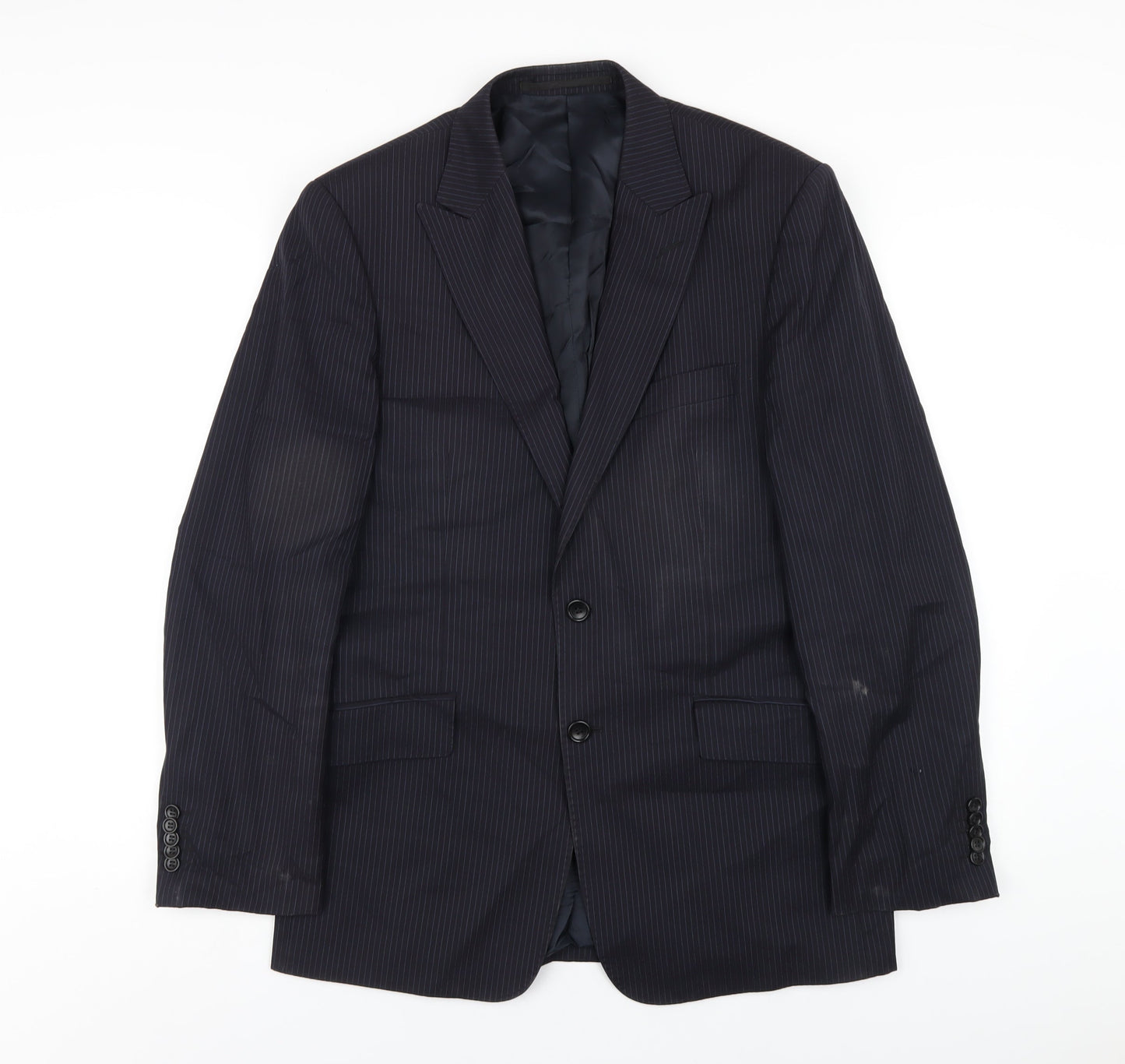 Linea Mens Blue Striped Wool Jacket Blazer Size 38 Regular