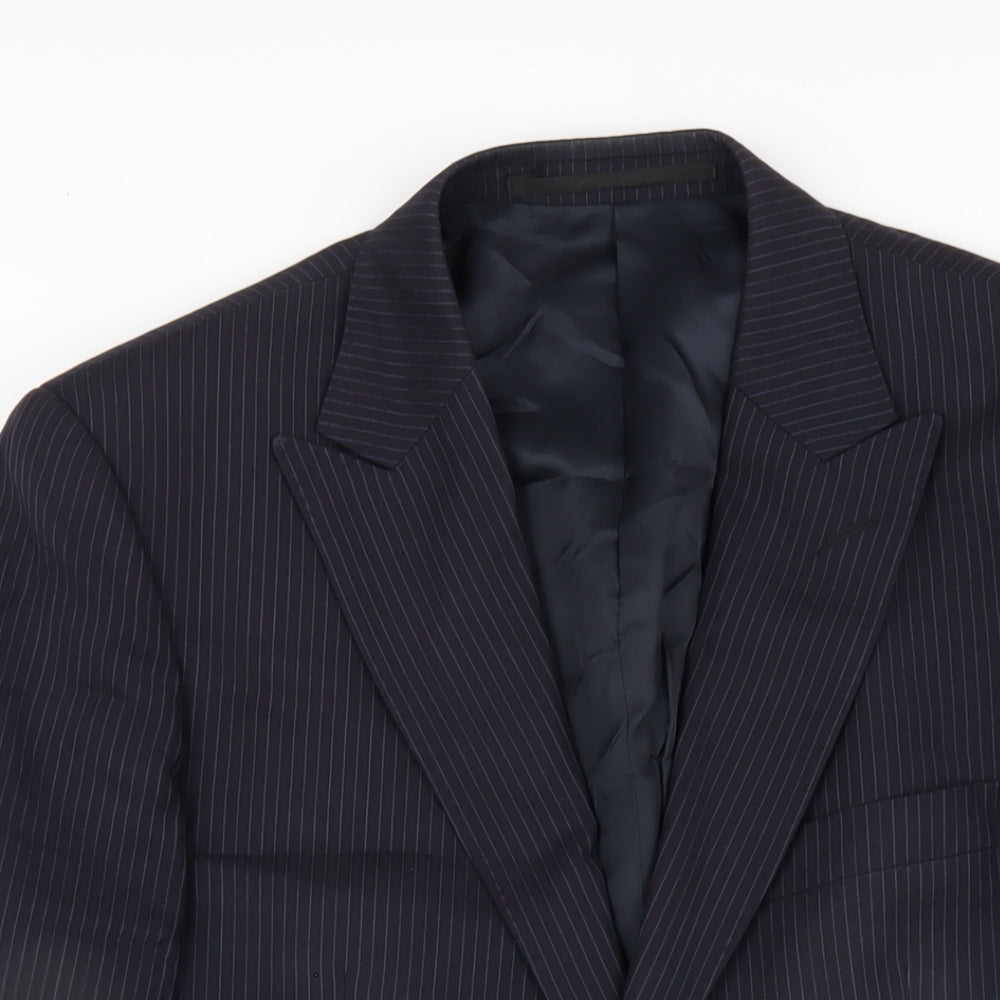 Linea Mens Blue Striped Wool Jacket Blazer Size 38 Regular