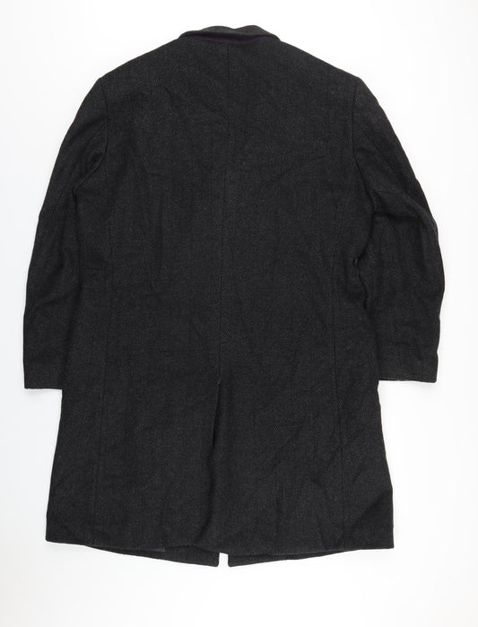 Greenwoods Mens Grey Overcoat Coat Size L Button