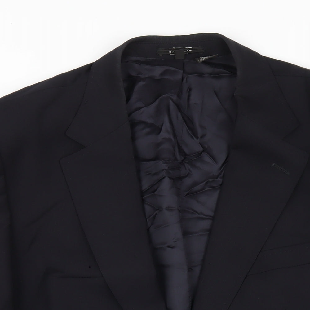 Zara Mens Blue Polyester Jacket Blazer Size 46 Regular