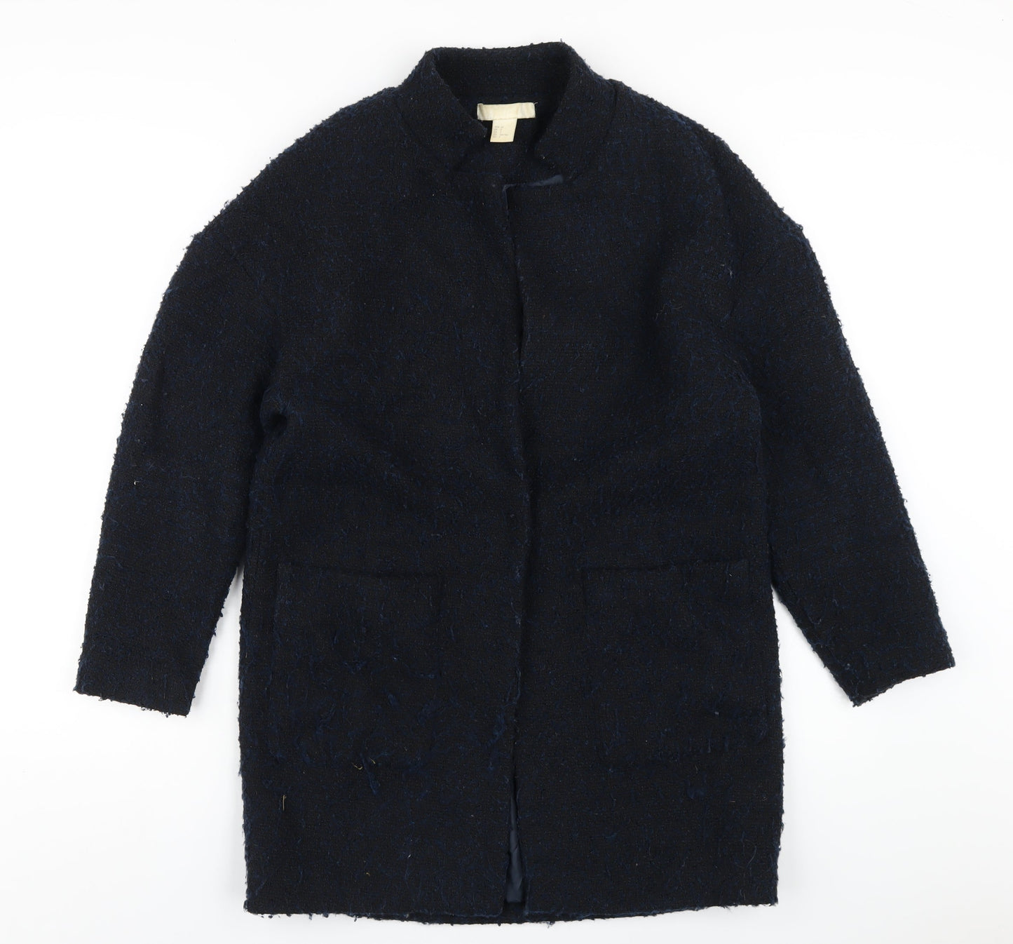 H&M Womens Blue Overcoat Coat Size 4 Snap