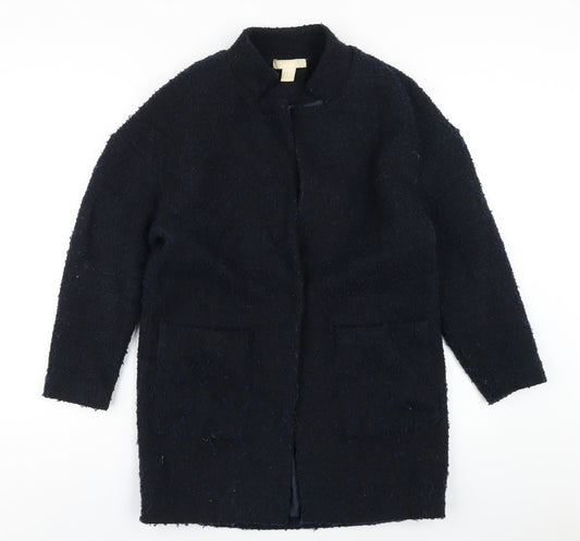 H&M Womens Blue Overcoat Coat Size 4 Snap