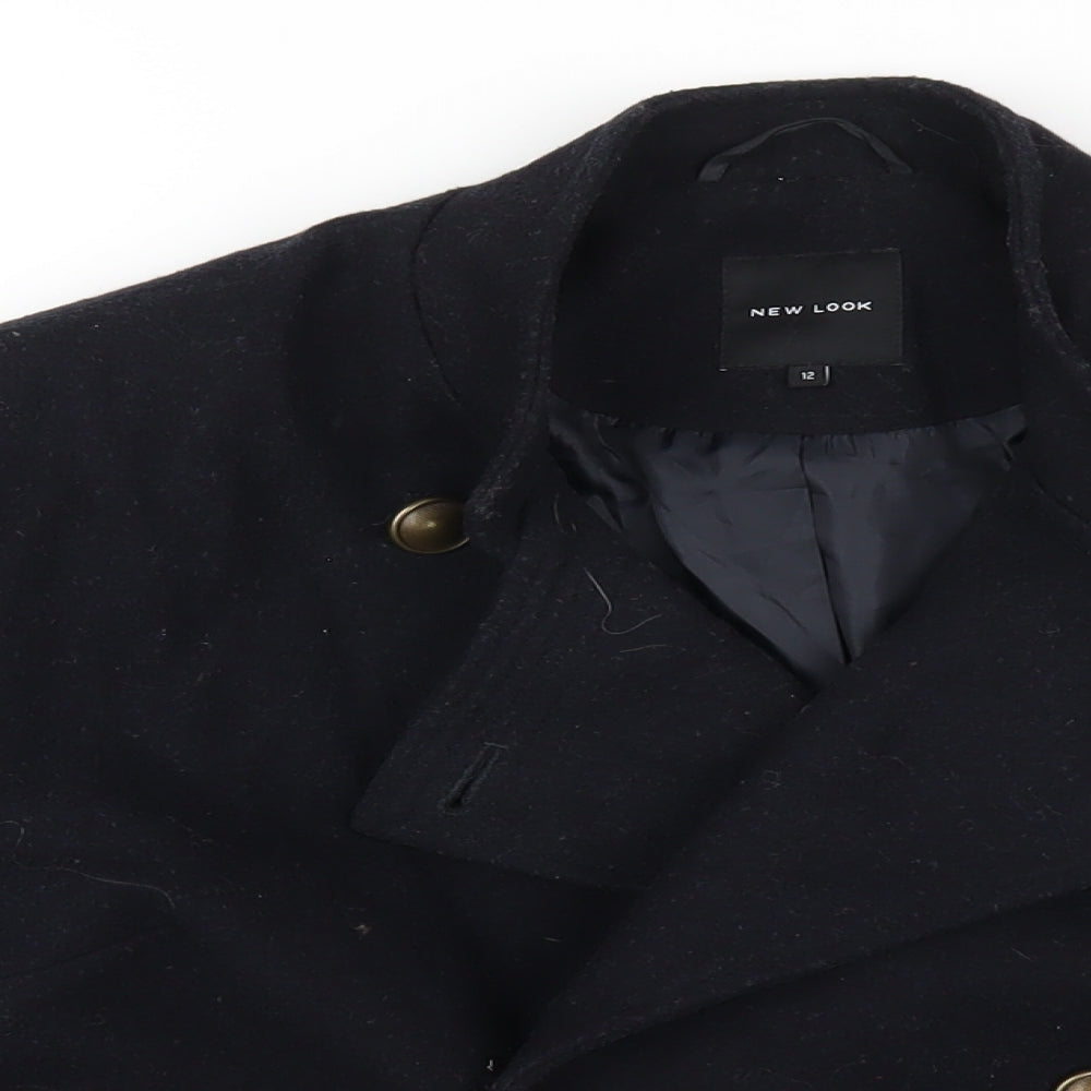 New Look Womens Blue Overcoat Coat Size 12 Button