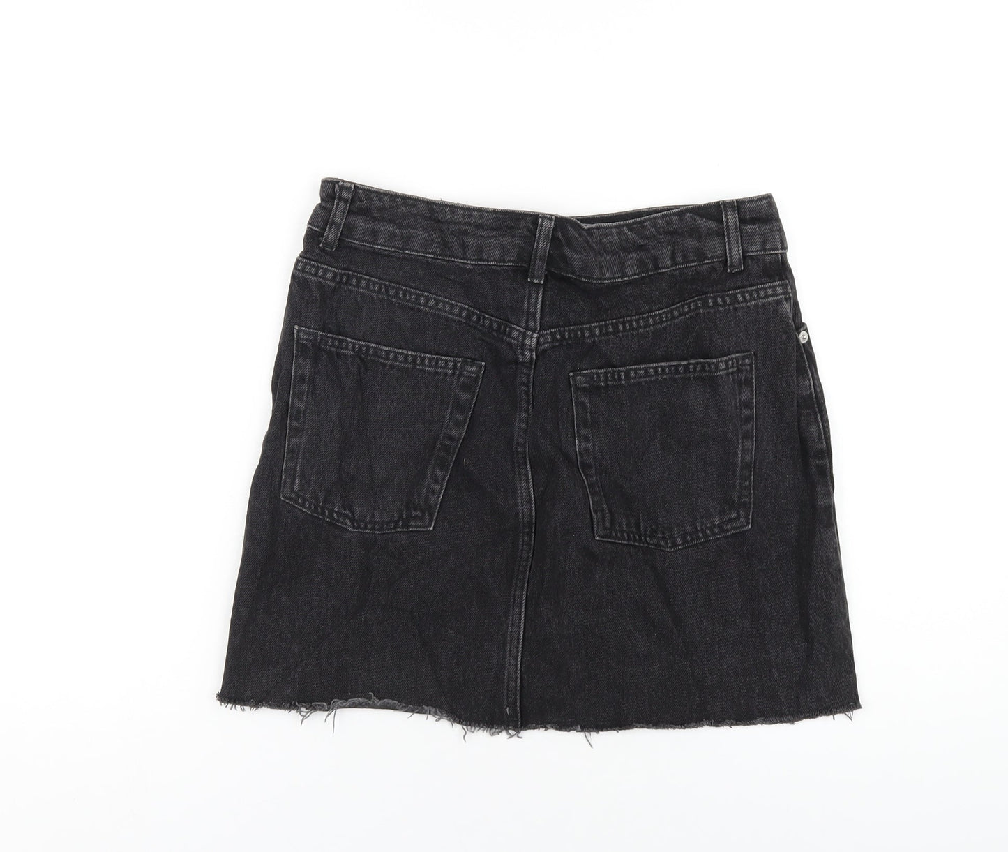 Topshop Womens Black Cotton A-Line Skirt Size 10 Zip