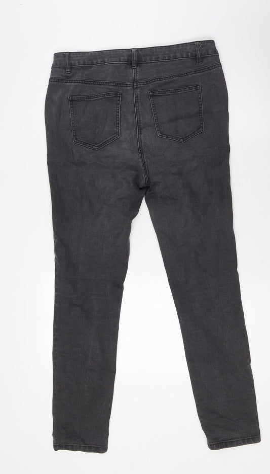 NEXT Womens Grey Cotton Skinny Jeans Size 14 L29 in Slim Zip - Zip pockets