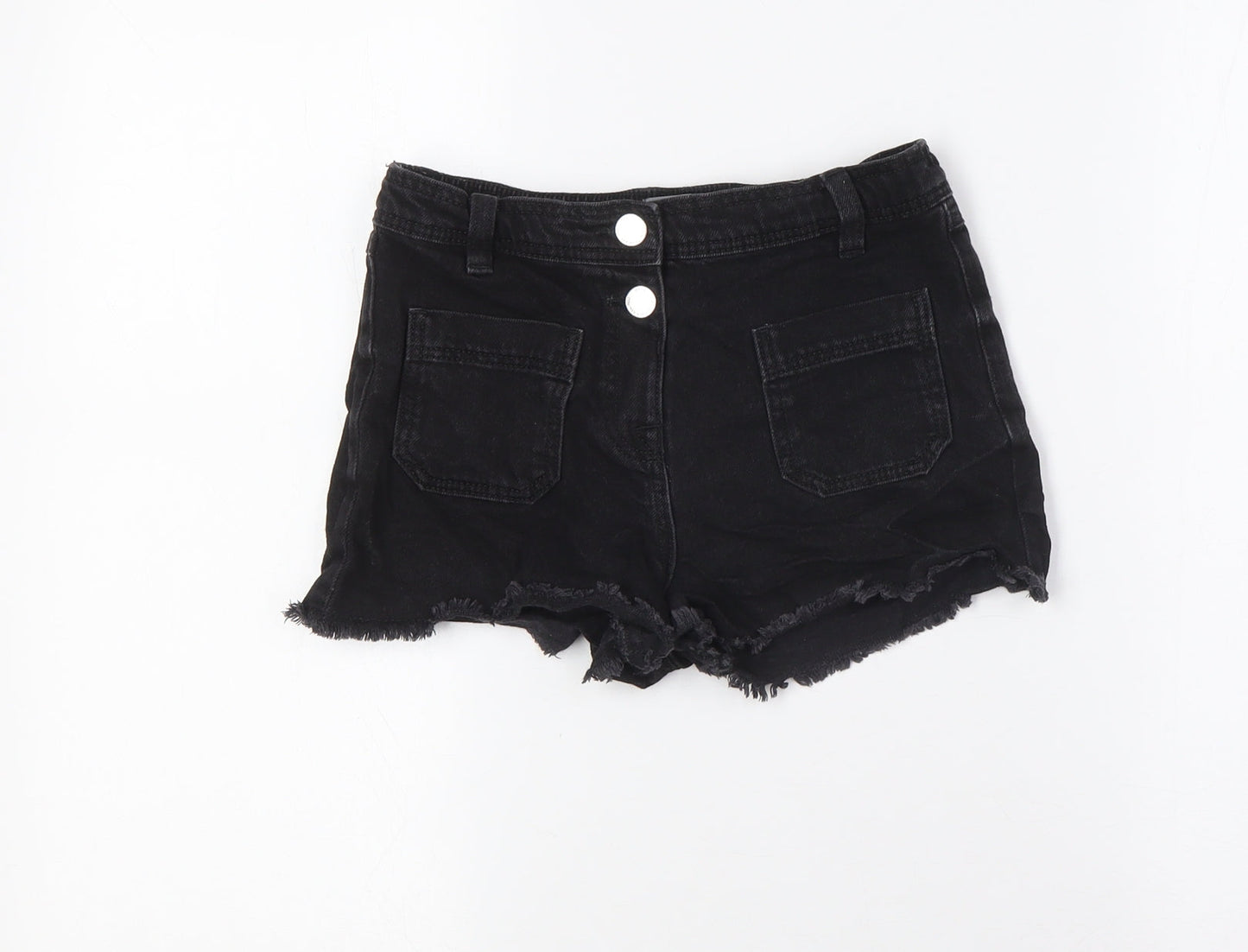 NEXT Girls Black 100% Cotton Bermuda Shorts Size 9 Years Regular - Raw Hem