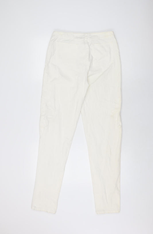 LUISA CERANO Womens Ivory Floral Cotton Skinny Jeans Size 10 L31.5 in Regular Zip