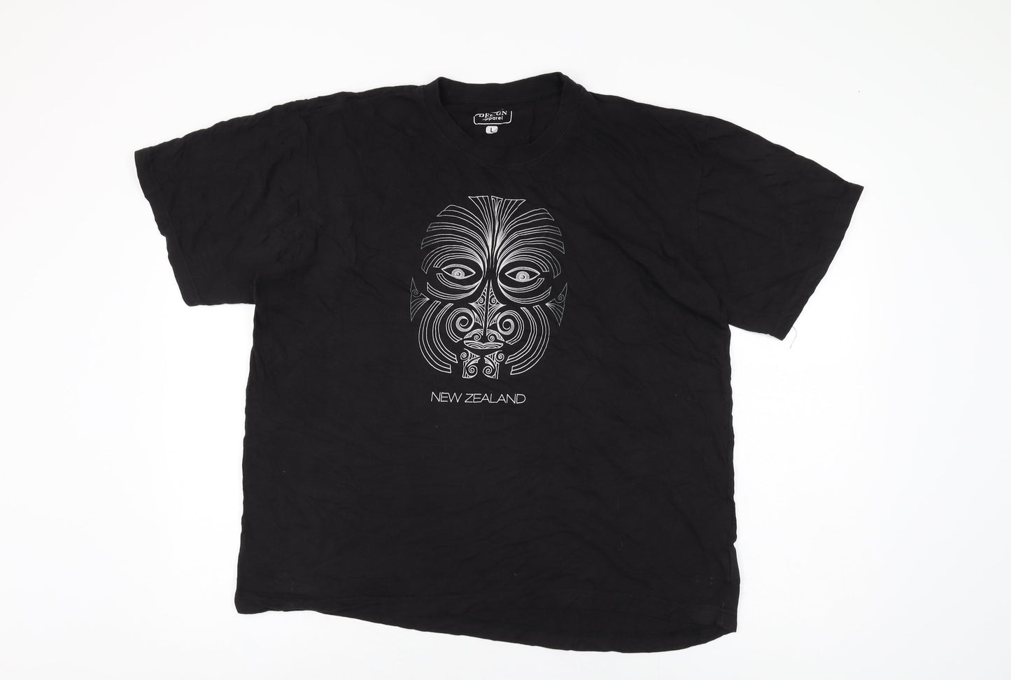 Design Apparel Womens Black Cotton Basic T-Shirt Size L Round Neck