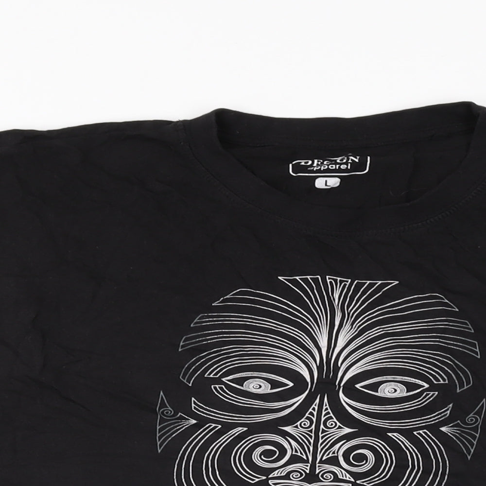 Design Apparel Womens Black Cotton Basic T-Shirt Size L Round Neck