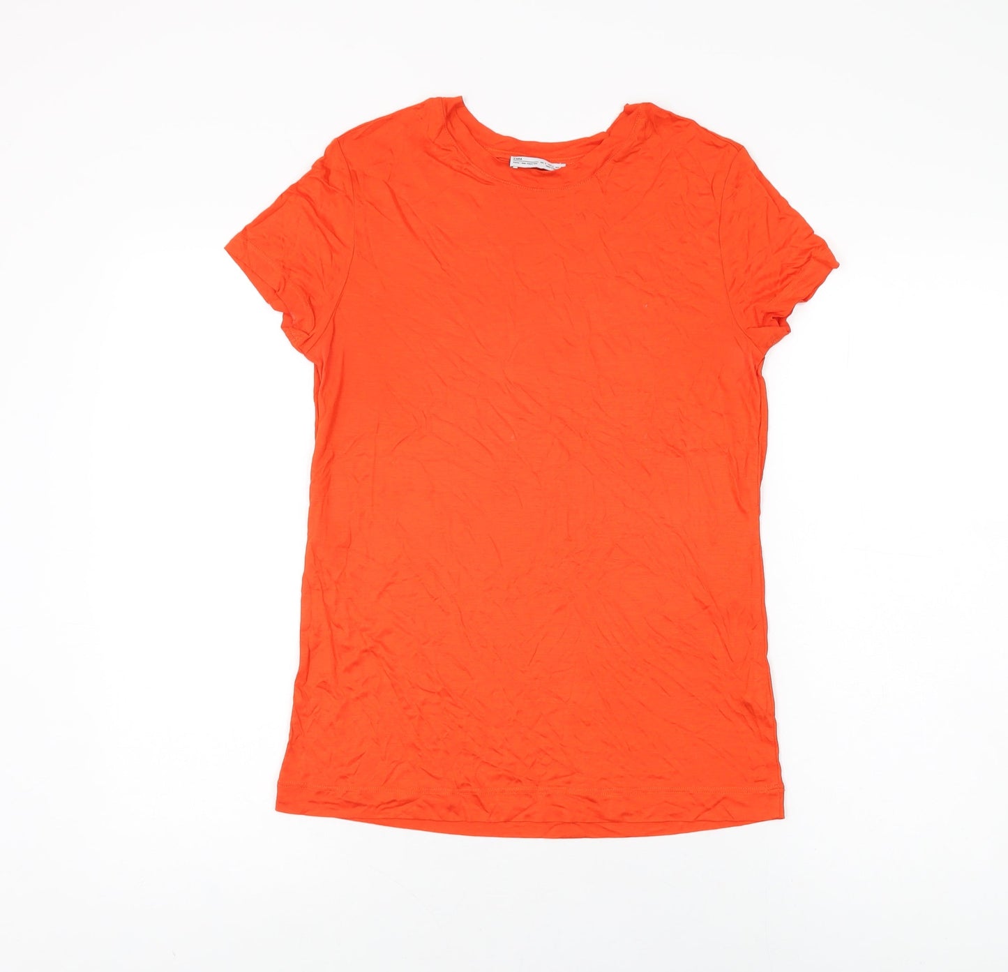 Zara Womens Red Viscose Basic T-Shirt Size L Round Neck