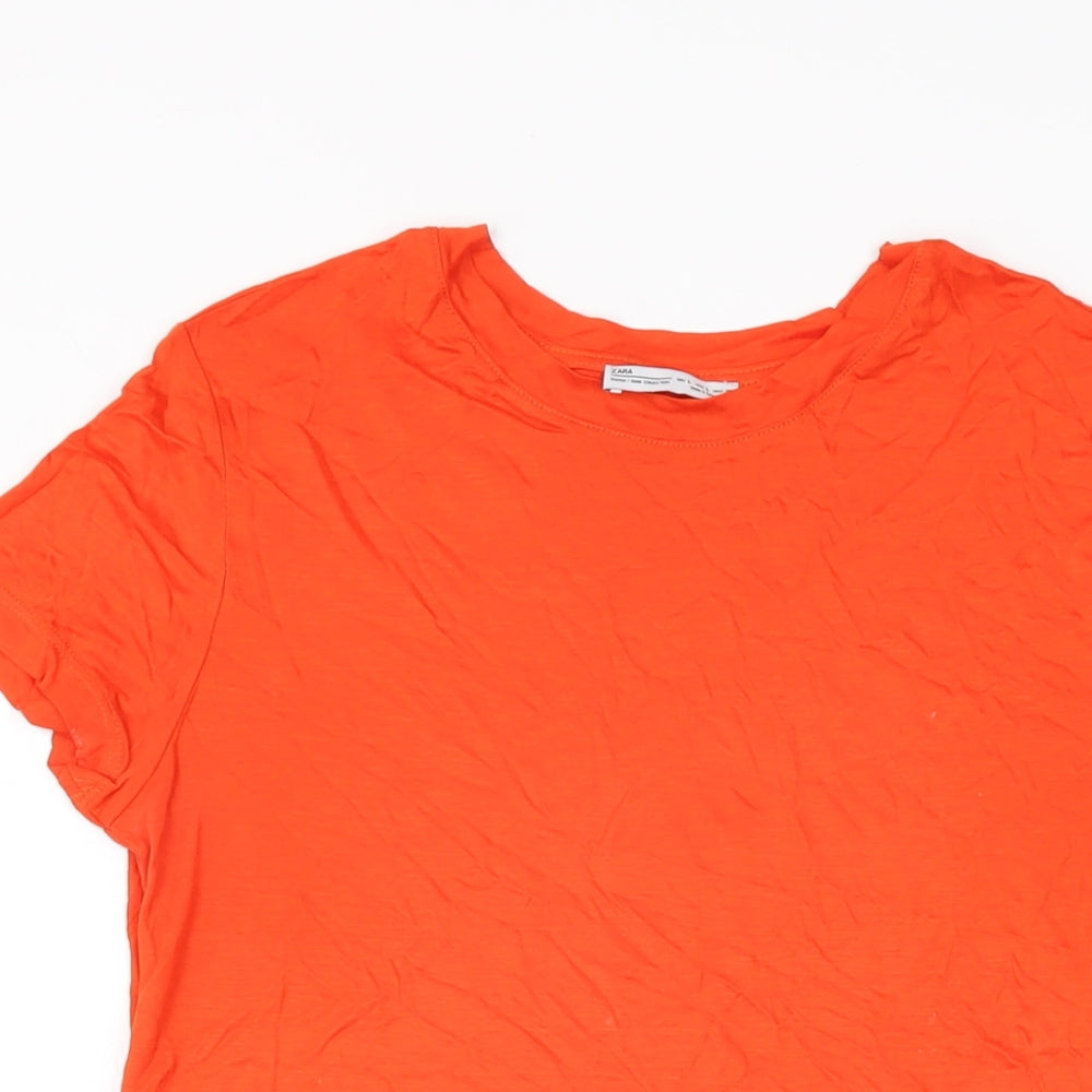 Zara Womens Red Viscose Basic T-Shirt Size L Round Neck