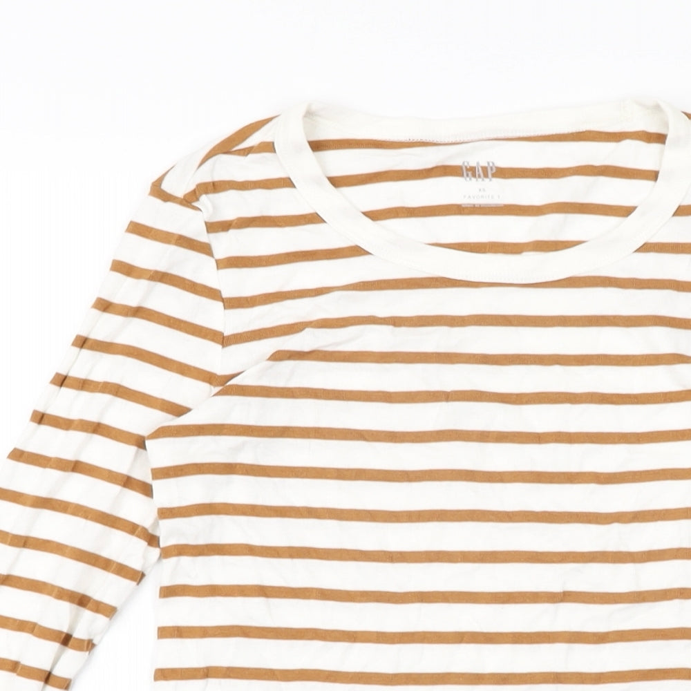 Gap Womens White Striped Cotton Basic T-Shirt Size XS Round Neck