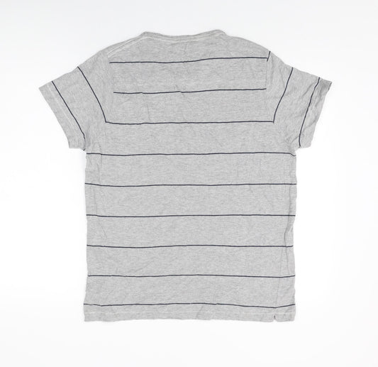 French Connection Mens Grey Striped Cotton T-Shirt Size L Round Neck