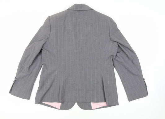 Marks and Spencer Womens Grey Striped Jacket Blazer Size 18 Button