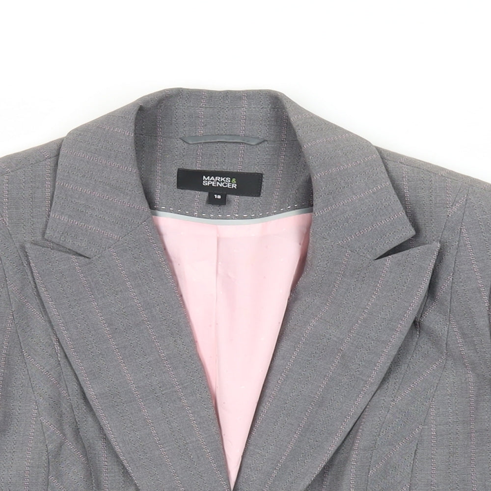 Marks and Spencer Womens Grey Striped Jacket Blazer Size 18 Button