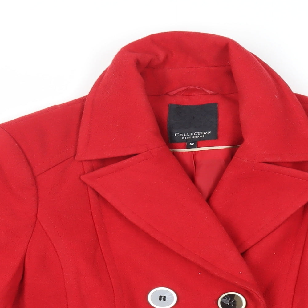 Debenhams Womens Red Pea Coat Coat Size 10 Button