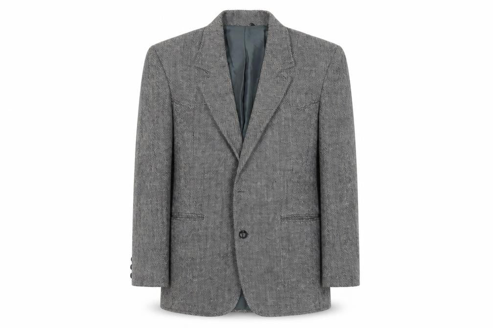 Pioneer Wear Mens Grey Herringbone Acrylic Jacket Blazer Size 40 Regular - Vintage