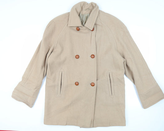 Definitions Womens Beige Pea Coat Coat Size 16 Button - Vintage