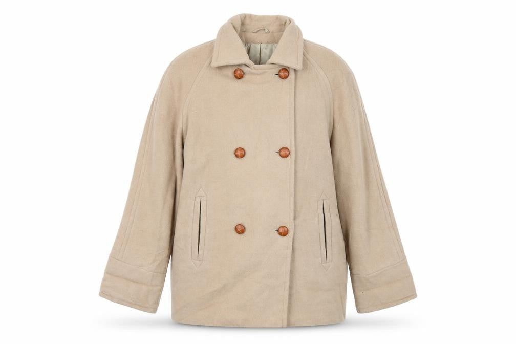 Definitions Womens Beige Pea Coat Coat Size 16 Button - Vintage