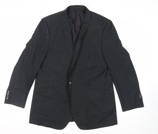 Burton Mens Blue Striped Polyester Jacket Suit Jacket Size 46 Regular