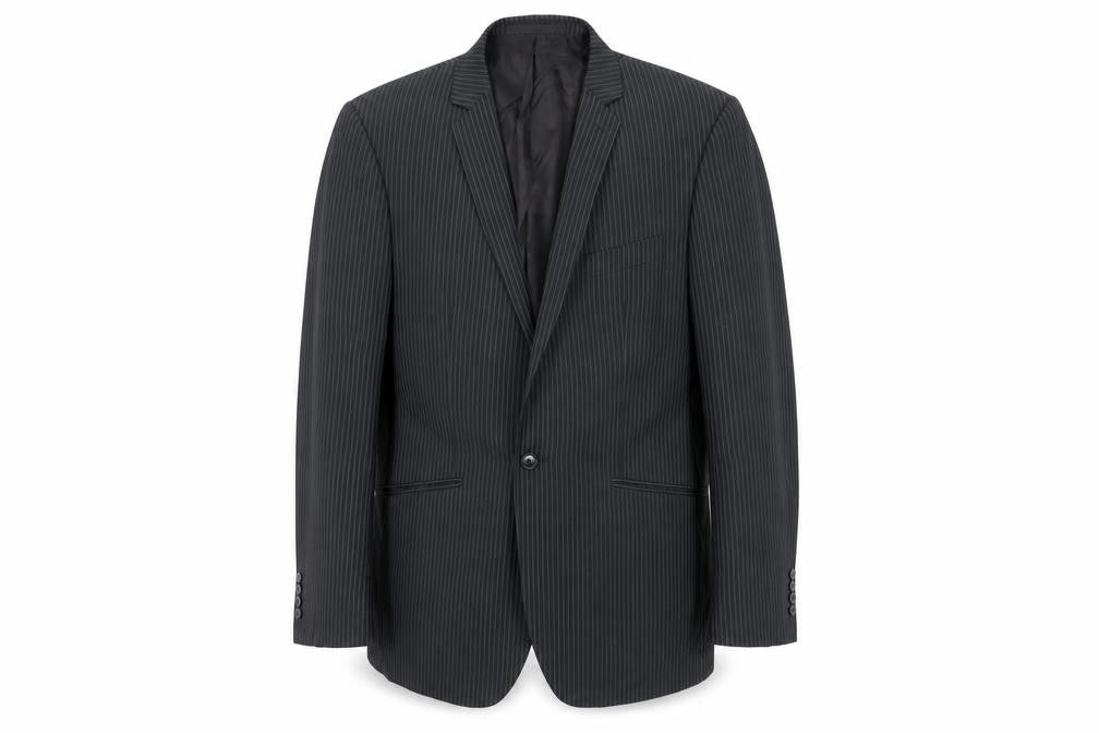 Burton Mens Blue Striped Polyester Jacket Suit Jacket Size 46 Regular