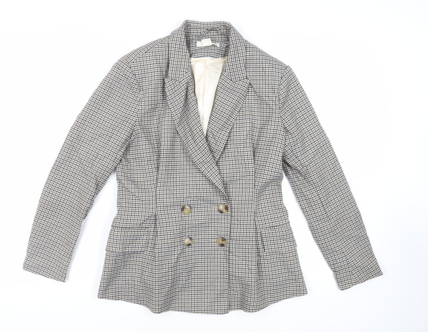 H&M Womens Grey Geometric Jacket Blazer Size 12 Button