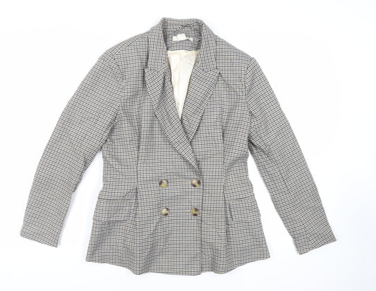 H&M Womens Grey Geometric Jacket Blazer Size 12 Button