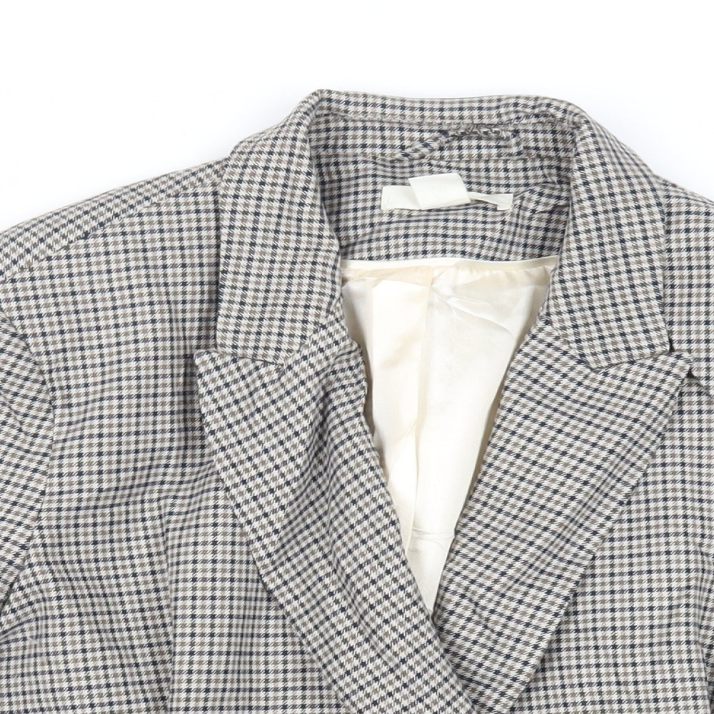 H&M Womens Grey Geometric Jacket Blazer Size 12 Button