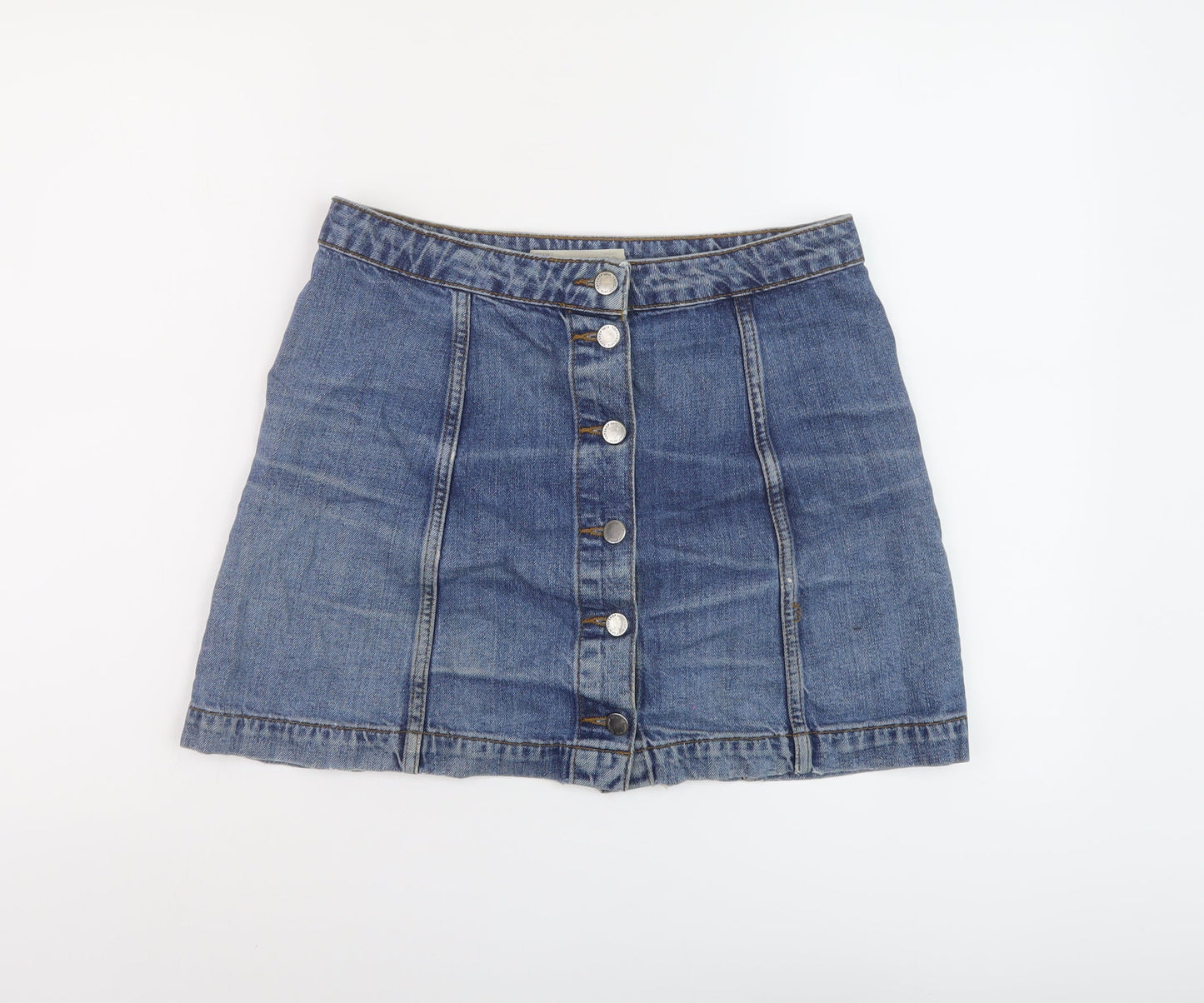 Topshop Womens Blue Cotton Mini Skirt Size 30 in Button