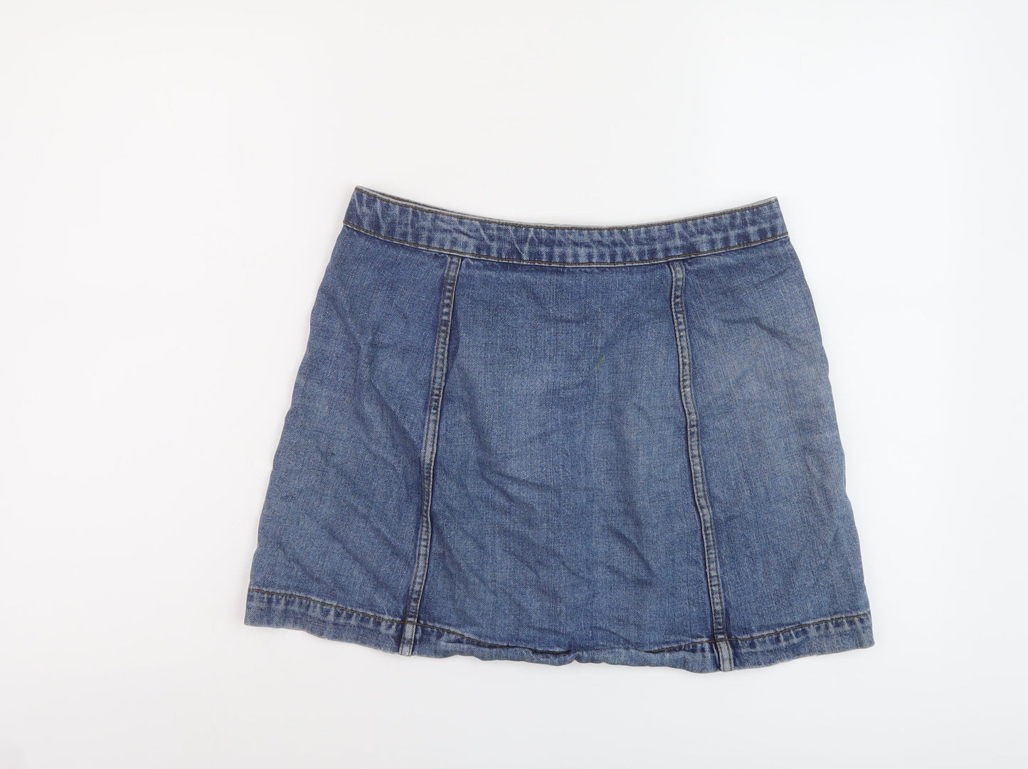 Topshop Womens Blue Cotton Mini Skirt Size 30 in Button
