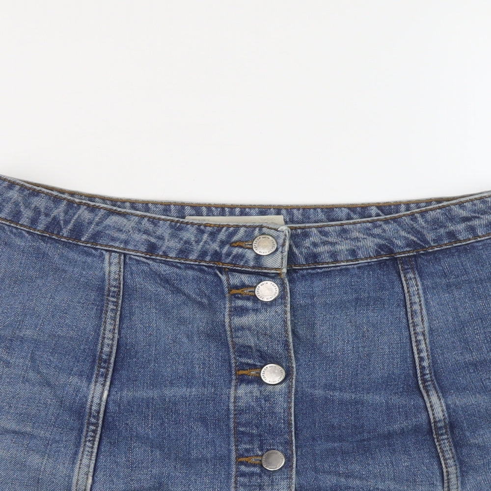 Topshop Womens Blue Cotton Mini Skirt Size 30 in Button