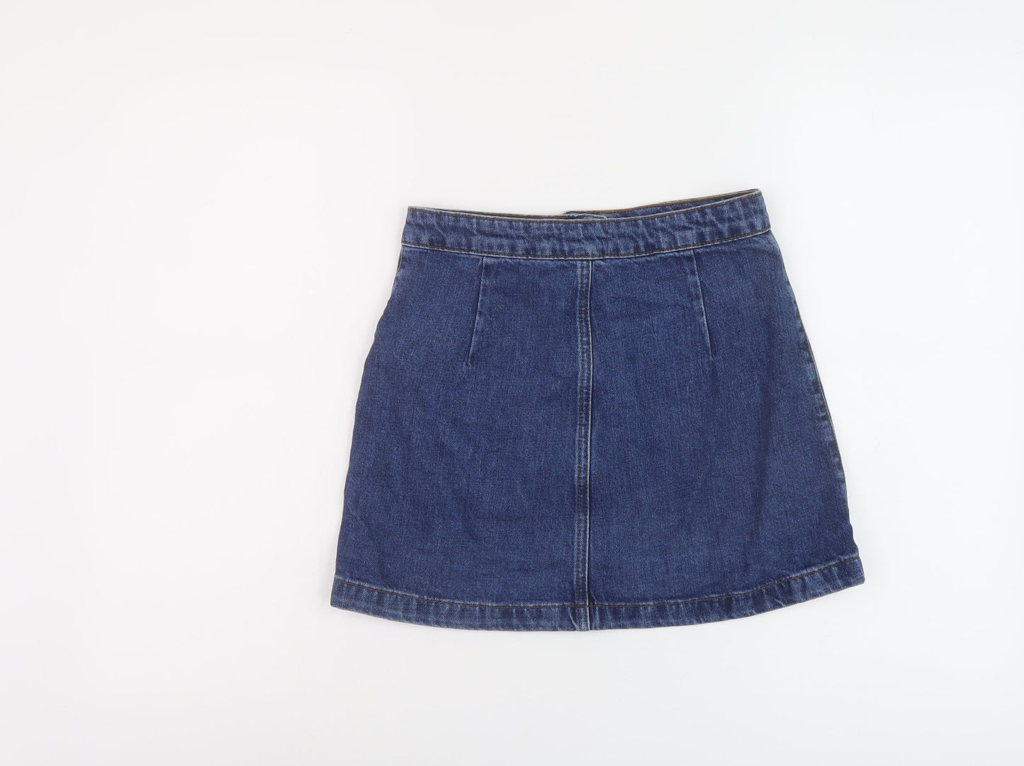 Topshop Womens Blue Cotton Mini Skirt Size 6 Button