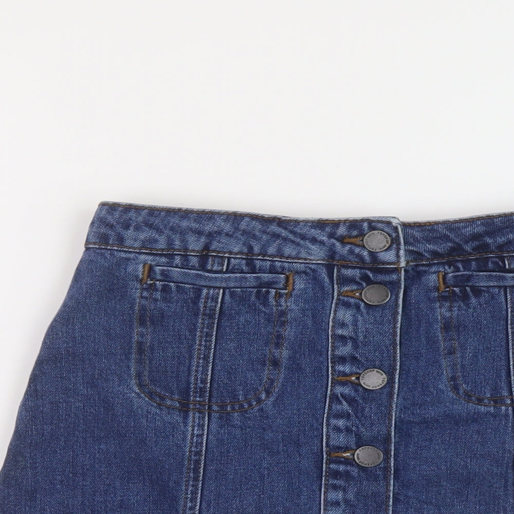 Topshop Womens Blue Cotton Mini Skirt Size 6 Button