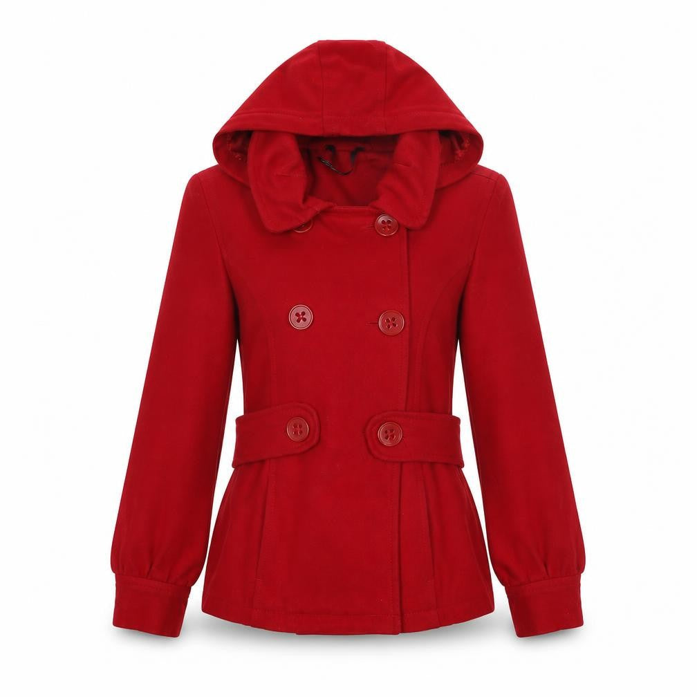 Fallen Legend Womens Red Pea Coat Coat Size 10 Button - Removable Hood Belt Detail