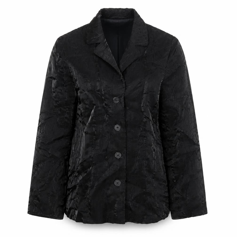 Ambiente Womens Black Jacket Size 12 Button - Crinkle Look