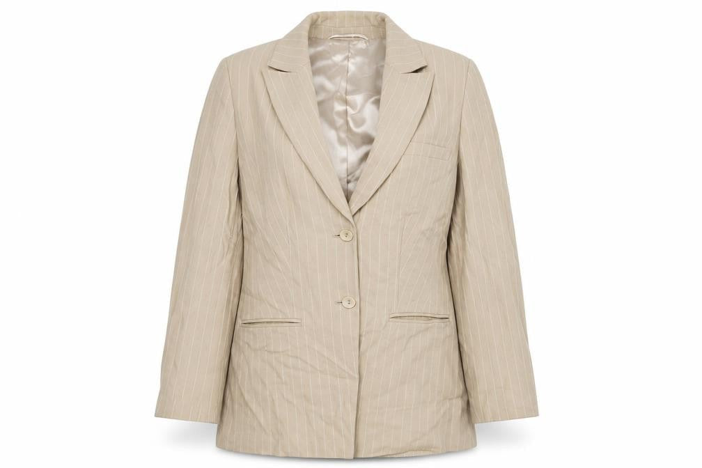 Planet Womens Beige Pinstripe Viscose Jacket Blazer Size 12